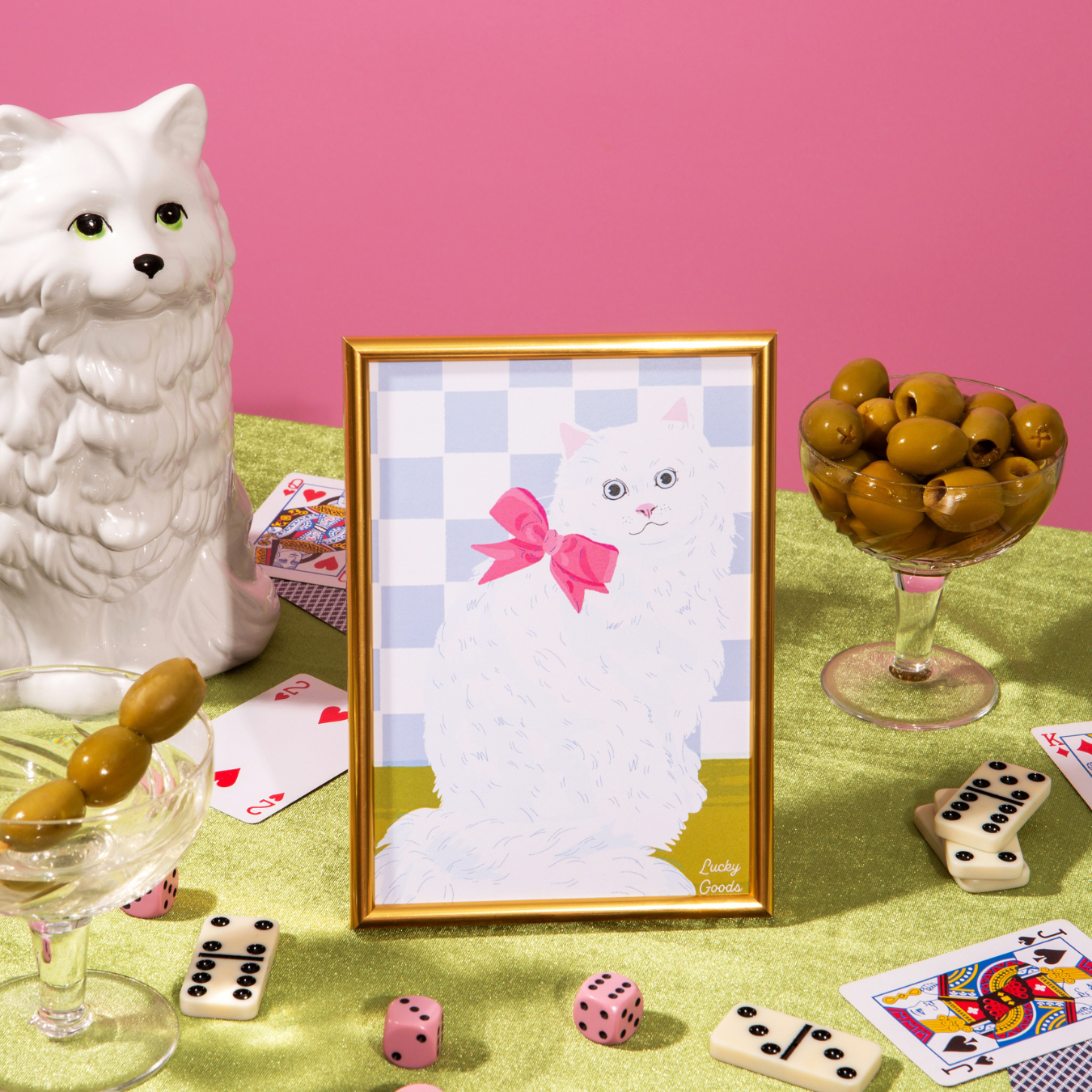Kitty with Bow Portrait Print