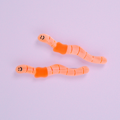 Smiley Worm Barrettes (2pc)