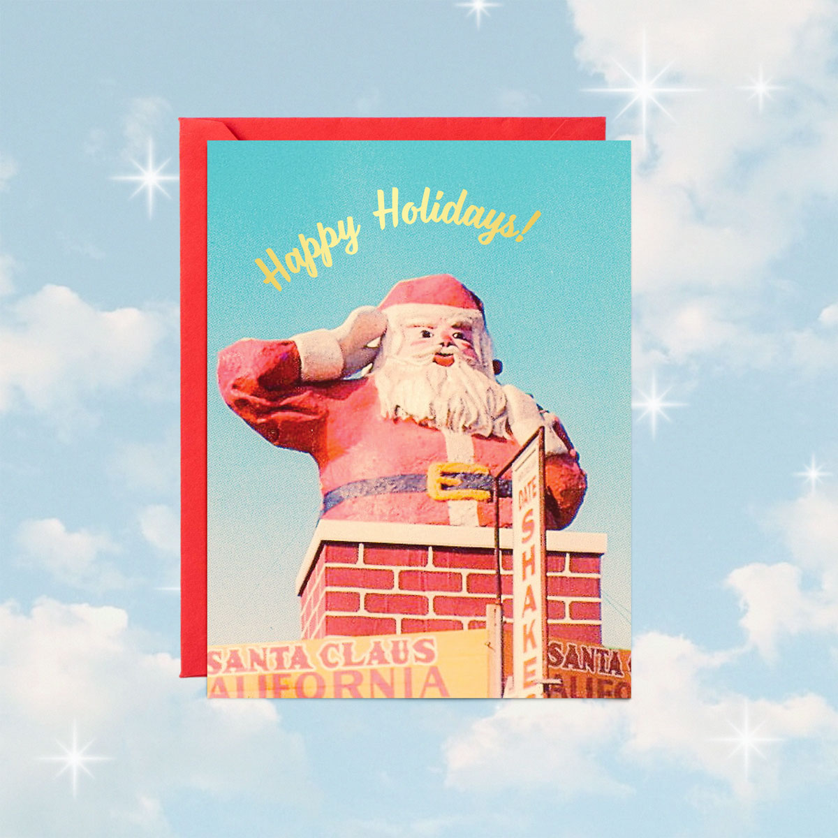 Happy Holidays Retro Santa Card