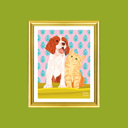 Cat & Dog Best Buds Portrait Print