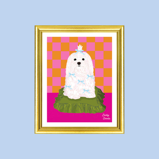 Dog with Bows on a Silk Pillow Portrait Print