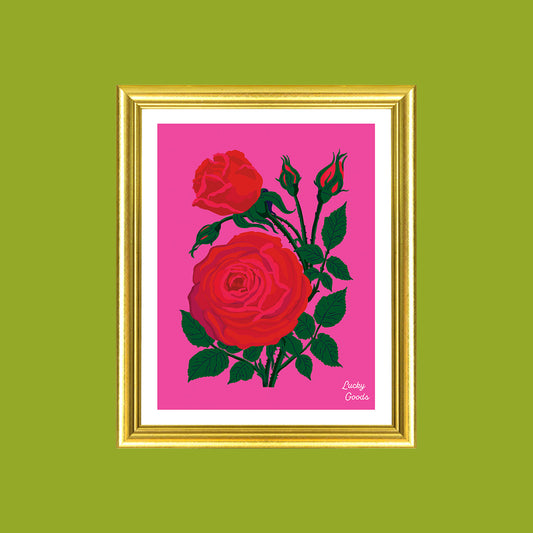 Roses in Hot Pink Portrait Print